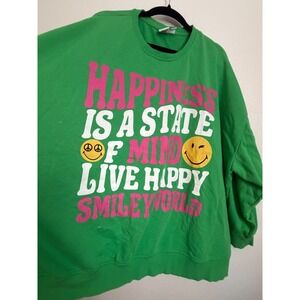 Smiley World Sweatshirt Womens 2XL Green Happiness Is A State Of Mind Graphic